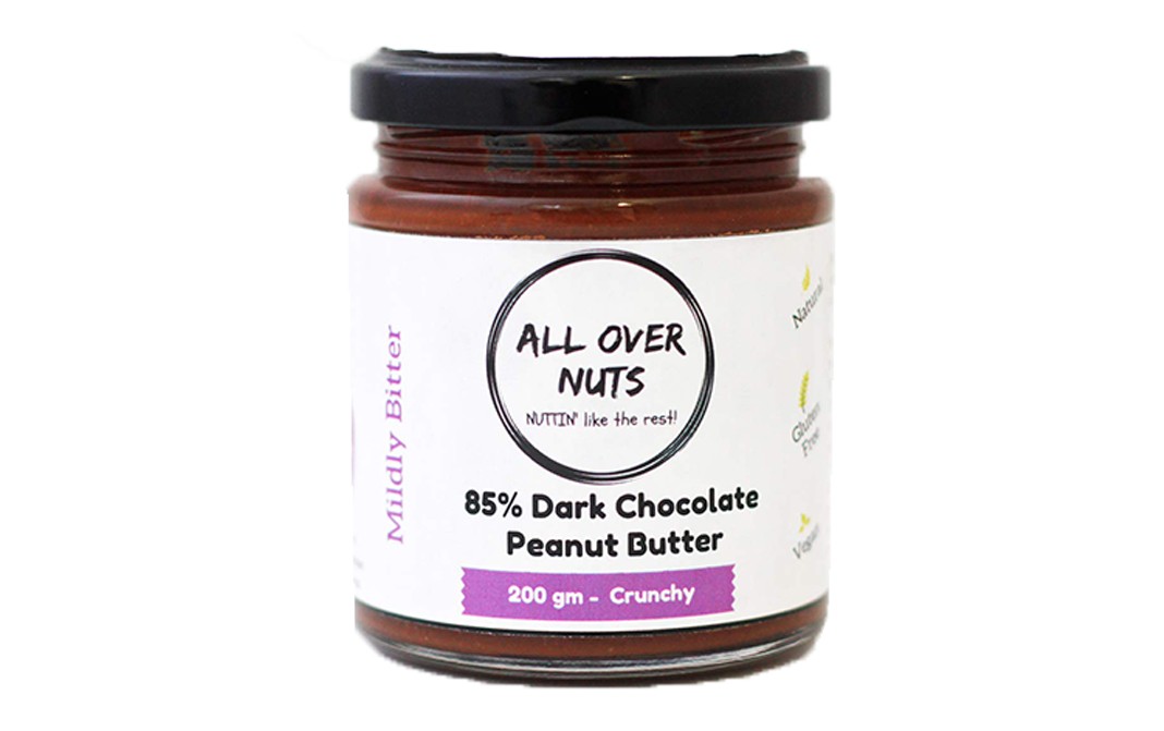 All Over Nuts 85% Dark Chocolate Peanut Butter Crunchy  Glass Jar  200 grams